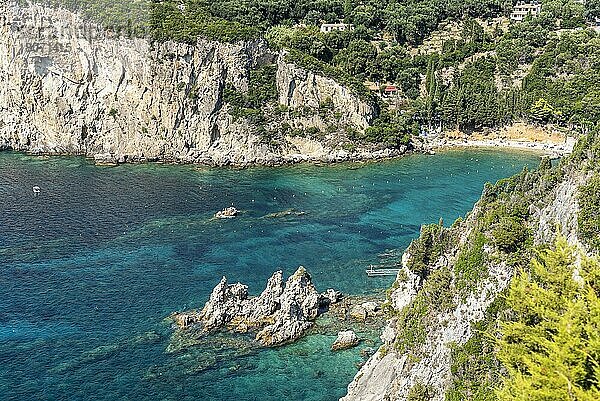 Ampelaki Bay  Paleokastritsa  Strandort  Insel Korfu  Ionische Inseln  Mittelmeer  Griechenland  Europa