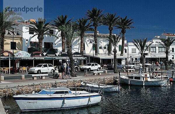 Harbour and promenade  Fornells  Menorca  Balearic Islands  Spain  Hafen und Promenade  Balearen  Spanien  Europa  Querformat  horizontal  Europa