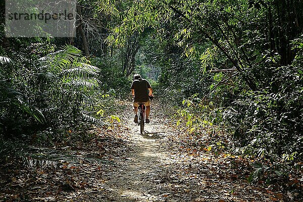 Tourist auf Fahrrad  Don Khon  Mekong  Provinz Champasak  Sued-Laos  Laos  Asien