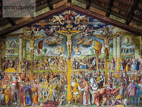 Renaissance-Fresko der Passion und die Kreuzung Christi vom italienischen Künstler Bernardino Luini  Kirche Santa Maria degli Angeli  Lugano am Luganersee  Tessin  Schweiz  Lugano  Tessin  Schweiz  Europa