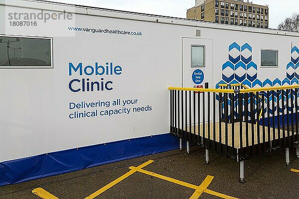 Mobile Klinik  temporäres NHS-Gebäude. Vanguard Health Care  Krankenhaus Ipswich  Suffolk  England  UK