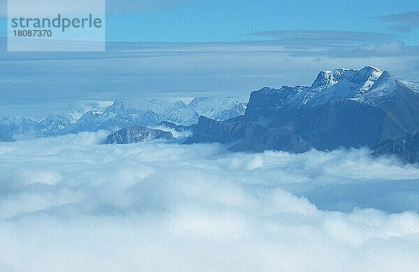 Alpengipfel über Wolken  Berner Oberland (Uebersicht) (overview) (Europa) (Landschaften) (landscapes) (Gebirge) (Berge) (mountains) (Querformat) (horizontal)  Blick vom Niederhorn  Schweiz  Europa
