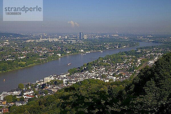 Ausblick vom Drachenfels auf den Rhein und Bonn  Königswinter  Rheinland  Nordrhein-Westfalen  Deutschland  Europa
