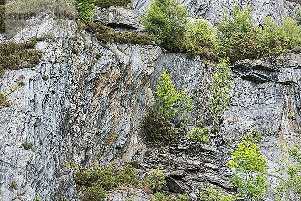 Ballachulish Schiefersteinbruch mit überwachsener Klippe  Lochaber  Highland  Schottland  UK