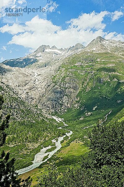 Furkapass  Passstrasse  Alpen  Alpenpass  Andermatt  Kanton Uri  Gletsch  Kanton Wallis  Schweiz  Europa