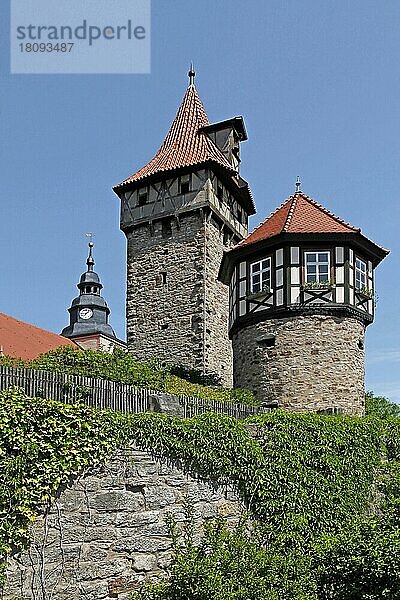 Wächterturm  Waagglockenturm  Mauern der Kirchenburg  Ostheim  Landkreis Rhön-Grabfeld  Unterfranken  Bayern  Rhön-Grabfeld  Kisslingsturm  Zwingerturm  Deutschland  Europa