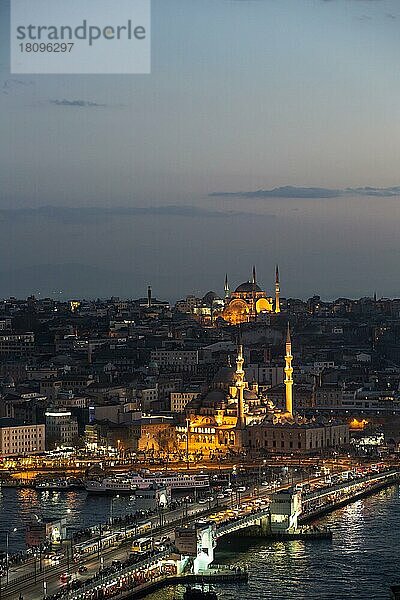 Yenicami und Galata-Brücke bei Nacht  Istanbul  Türkei  Asien