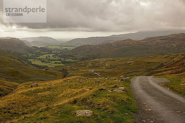 Handknott Pass Road  Lake District  Cumbria  Großbritannien  Europa