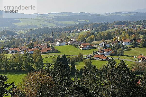 Blick auf Neuschönau vom Baumwipfelpfad  Oktober  Nationalpark Bayerischer Wald  Bayern  Deutschland  Europa