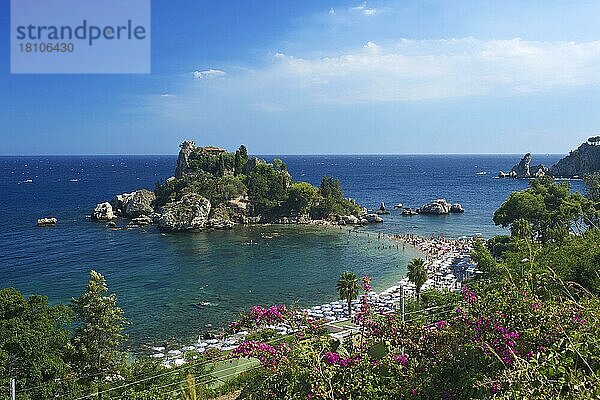 Isola Bella und Strand  Taormina  Provinz Messina  Sizilien  Italien  Europa