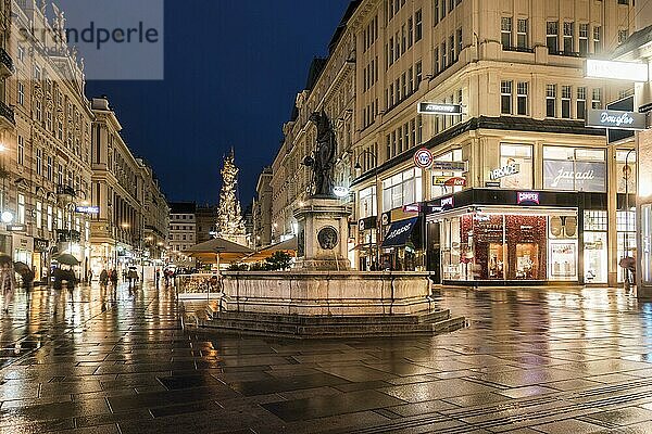 Graben mit Josephsbrunnen und Pestsäule bei Nacht  Wien  Österreich  Europa