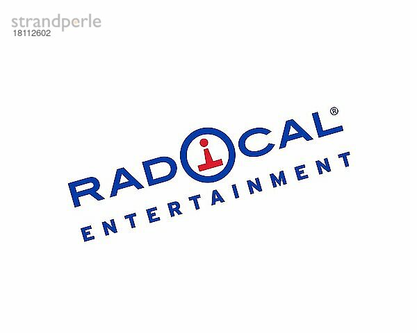 Radical Entertainmentunternehmen  gedrehtes Logo  Weißer Hintergrund