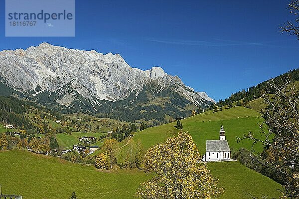 Dientener Tal mit Kapelle vor dem Hochkönig  Pinzgau im Salzburger Land  Österreich  Europa