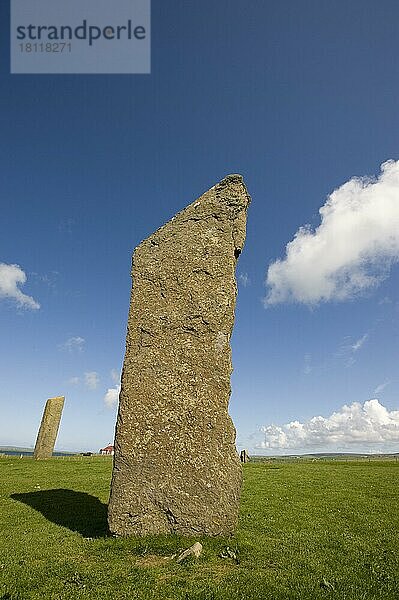 Die stehenden Steine von Stenness  Stromness  Orkney-Inseln  Schottland  Neolithische Kultstätte  Standing Stones of Stenness  Stehende Steine von Stenness