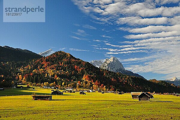 Herbst  Zugspitzgruppe  Kulturwiesen  Alpspitze  Waxensteine  Bayern  Garmisch-Partenkirchen  Deutschland  Europa