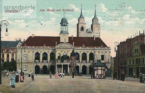 Alter Markt und Rathaus von Magdeburg  Sachsen-Anhalt  Deutschland  Ansicht um ca 1910  digitale Reproduktion einer historischen Postkarte  aus der damaligen Zeit  genaues Datum unbekannt  Europa