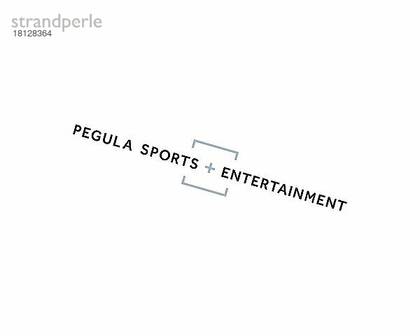 Pegula Sportunternehmen  and Entertainment Pegula Sportunternehmen  and Entertainment  gedrehtes Logo  Weißer Hintergrund B