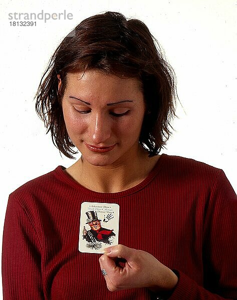 Schwarzer Peter Frau mit Spielkarte