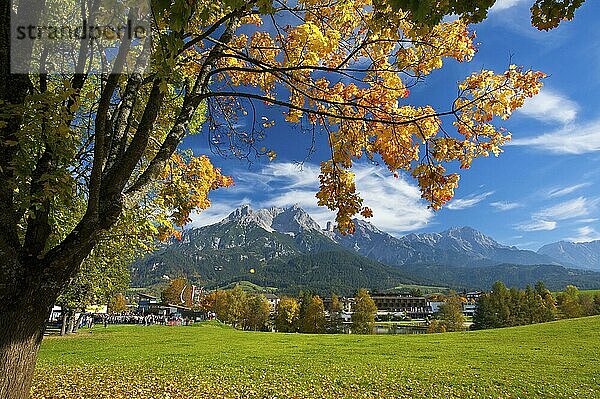 Blick von Saalfelden auf das Steinerne Meer  Pinzgau im Salzburger Land  Österreich  Europa