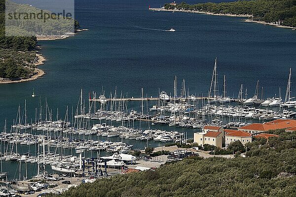 Blick auf Yachthafen  Stadt Cres  Insel Cres  Kroatien  Kvarner Bucht  Adria  Kroatien  Europa