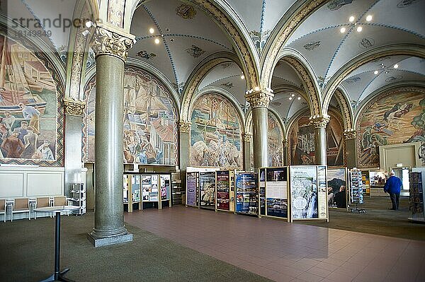 Wandgemälde  Freskohallen  Fresko-Halle  ehemalige Bergener Börse  Bergen  Provinz Hordaland  Norwegen  Europa