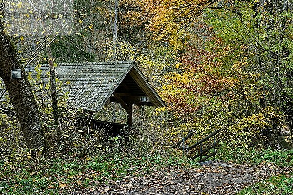 Wutachschlucht  Kanadiersteg über die Wutach  gedeckte Holzbrücke  Naturschutzgebiet  Schwarzwald  Naturpark Südschwarzwald  Hochschwarzwald  Baden-Württemberg  Deutschland  Europa