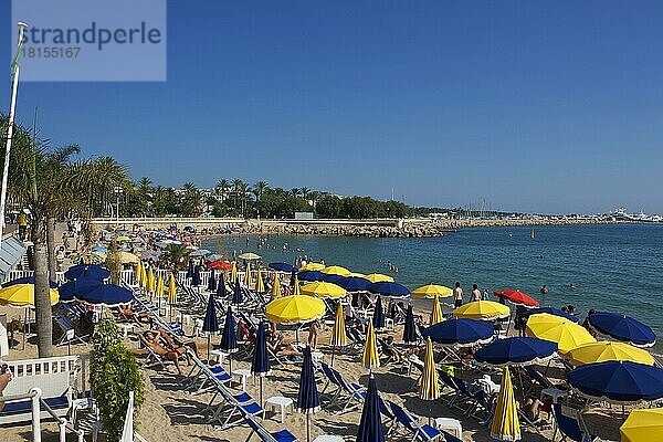 Strand an der Croisette in Cannes  Französische Riviera  Provence-Alpes-Cote d'Azur  Frankreich  Europa