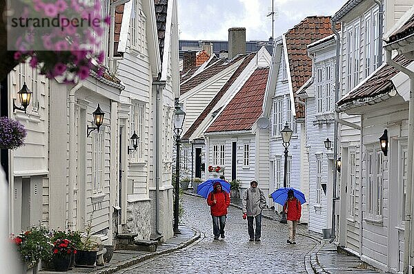 Holzhaus  Häuser  Gamle Stavanger  Alt Stavanger  alte Stadt  Stavanger  Rogaland  Norwegen  Regen  Regenwetter  Europa