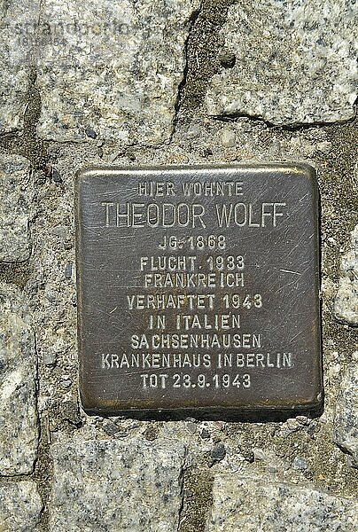 Stolperstein  Theodor Wolff  Hiroshimastraße  Tiergarten  Mitte  Berlin  Deutschland  Europa