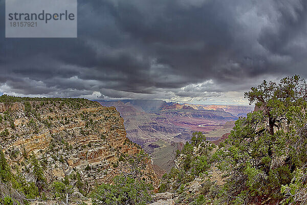 Ein Monsunsturm zieht über den Grand Canyon zwischen Zuni Point und Papago Point  Grand Canyon National Park  UNESCO-Weltkulturerbe  Arizona  Vereinigte Staaten von Amerika  Nordamerika