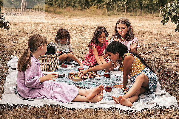 Kinder machen ein Picknick in der Natur Erholung im Freien