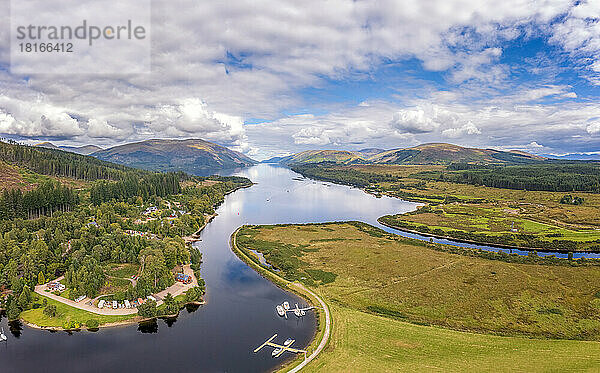 Aerial view of jetty at Loch Lochy  Scotland