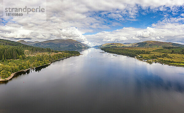 Aerial view of Gairlochy under cloudy sky  Scotland