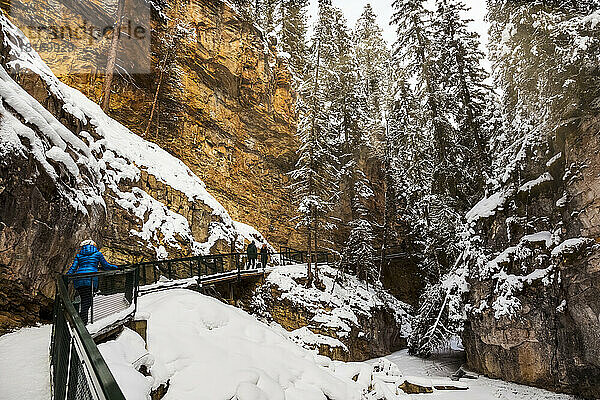 Winterwanderung im Johnston Canyon im Banff National Park; Alberta  Kanada