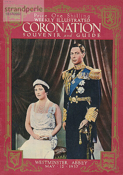 Wochenzeitschrift Coronation Souvenir and Guide zur Krönung von König Georg VI. von England (1895 - 1952). Neben ihm sitzt seine Frau und Königingemahlin Elizabeth (1900-2002). NUR REDAKTIONELL.
