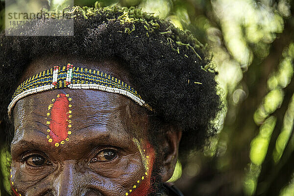 Mitglied des Huli-Stammes im Tari-Tal im südlichen Hochland von Papua-Neuguinea; Tigibi  südliches Hochland  Papua-Neuguinea