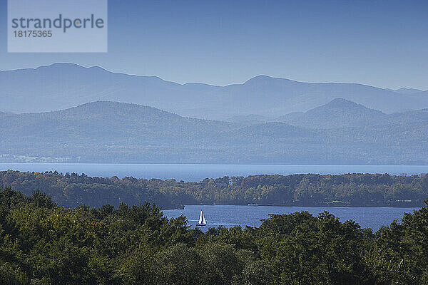 View of the Adirondack Mountains and Lake Champlain From Shelburne  Vermont  USA