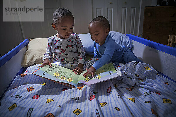 Brüder lesen gemeinsam vor dem Schlafengehen