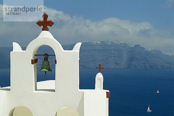 Church Bell Tower by Ocean  Oia  Santorini  Cyclades Islands  Greece