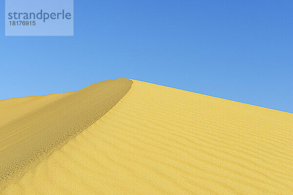 Spitze der Sanddüne vor blauem Himmel  Matruh  Großes Sandmeer  Libysche Wüste  Sahara  Ägypten  Nordafrika  Afrika