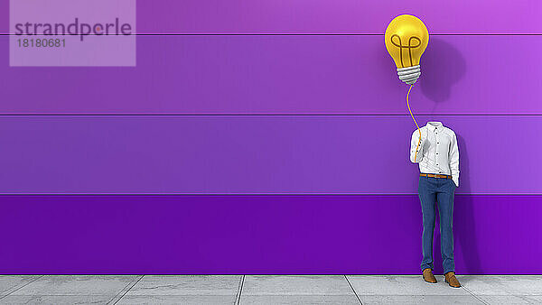 Dreidimensionale Darstellung einer unsichtbaren Person  die einen glühbirnenförmigen Ballon hält