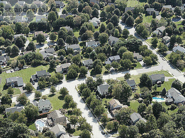 USA  Maryland  Aerial view of suburban community in Montgomery County