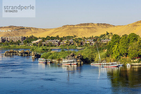 Ägypten  Gouvernement Assuan  Assuan  Ausflugsboote vertäut am Ufer des Nils