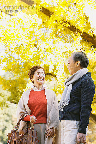 Älteres Paar reist während der Herbstlaubsaison