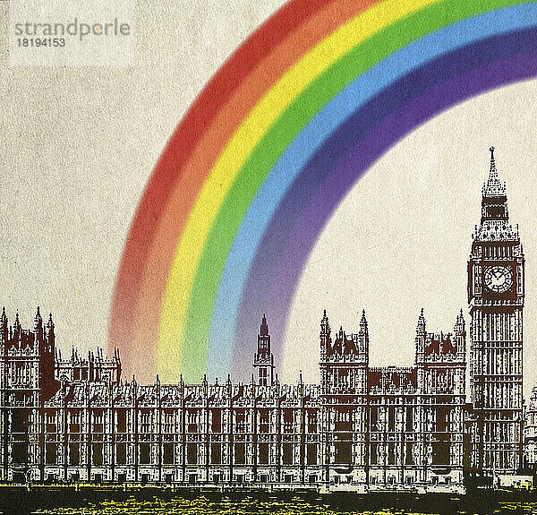 Regenbogen über dem britischen Parlamentsgebäude