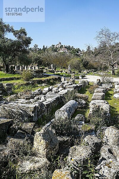 Ruinen der griechischen Agora von Athen  antike Ausgrabungsstätte  Athen  Attika  Griechenland  Europa