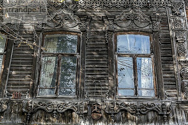 Detail Holzarbeiten  Altes Holzhaus  Tomsk  Gebiet Tomsk  Russland  Europa