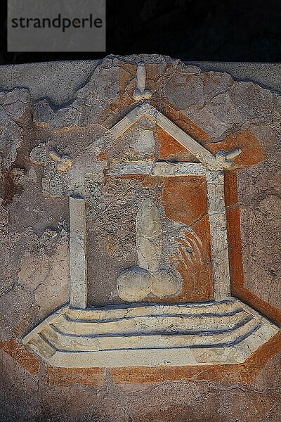 Steinrelief eines Penis als Hinweis auf das Bordell  Pompeji  antike Stadt in Kampanien am Golf von Neapel  beim Ausbruch des Vesuvs im Jahr 79 n. Chr. verschüttet  Italien  Europa