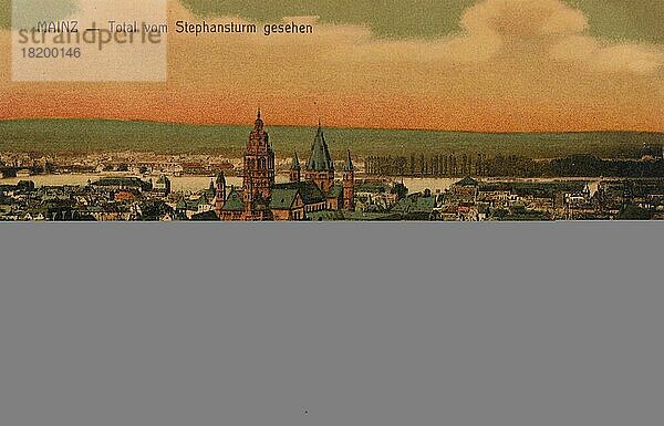 Mainz  vom Stephansturm her gesehen  Rheinland-Pfalz  Deutschland  Ansicht um ca 1910  digitale Reproduktion einer historischen Postkarte  public domain  aus der damaligen Zeit  genaues Datum unbekannt  Europa