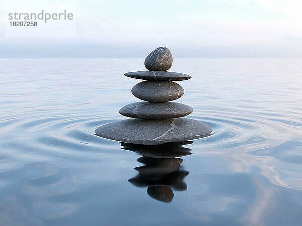 Zen-Steine im Wasser mit Reflexion  Frieden Gleichgewicht Meditation Entspannung Konzept